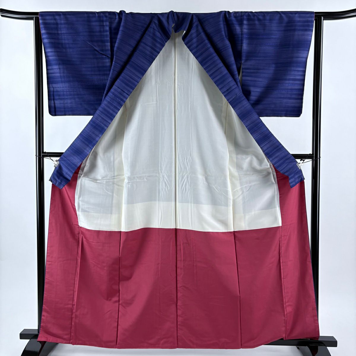 紬織 身長164cm 袖長63cm S 雙層 縞 青紫 純蠶絲 秀品級