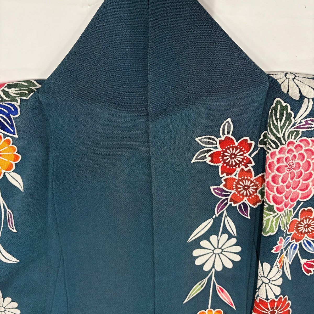 振袖禮服 身長171cm 袖長66.5cm M 雙層 松樹竹子 菊花 絞染 青綠 純蠶絲 秀品級