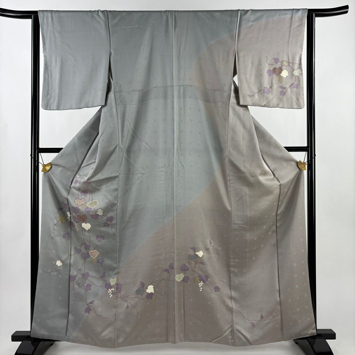 訪問服 身長162cm 袖長65cm M 雙層 葡萄 金銀彩 染分 灰色 純蠶絲 秀品級