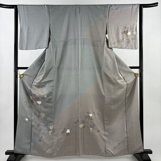訪問服 身長162cm 袖長65cm M 雙層 葡萄 金銀彩 染分 灰色 純蠶絲 秀品級