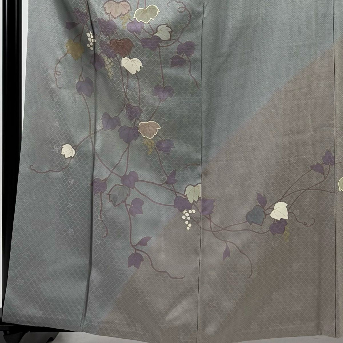 訪問服 身長162cm 袖長65cm M 雙層 葡萄 金銀彩 染分 灰色 純蠶絲 秀品級