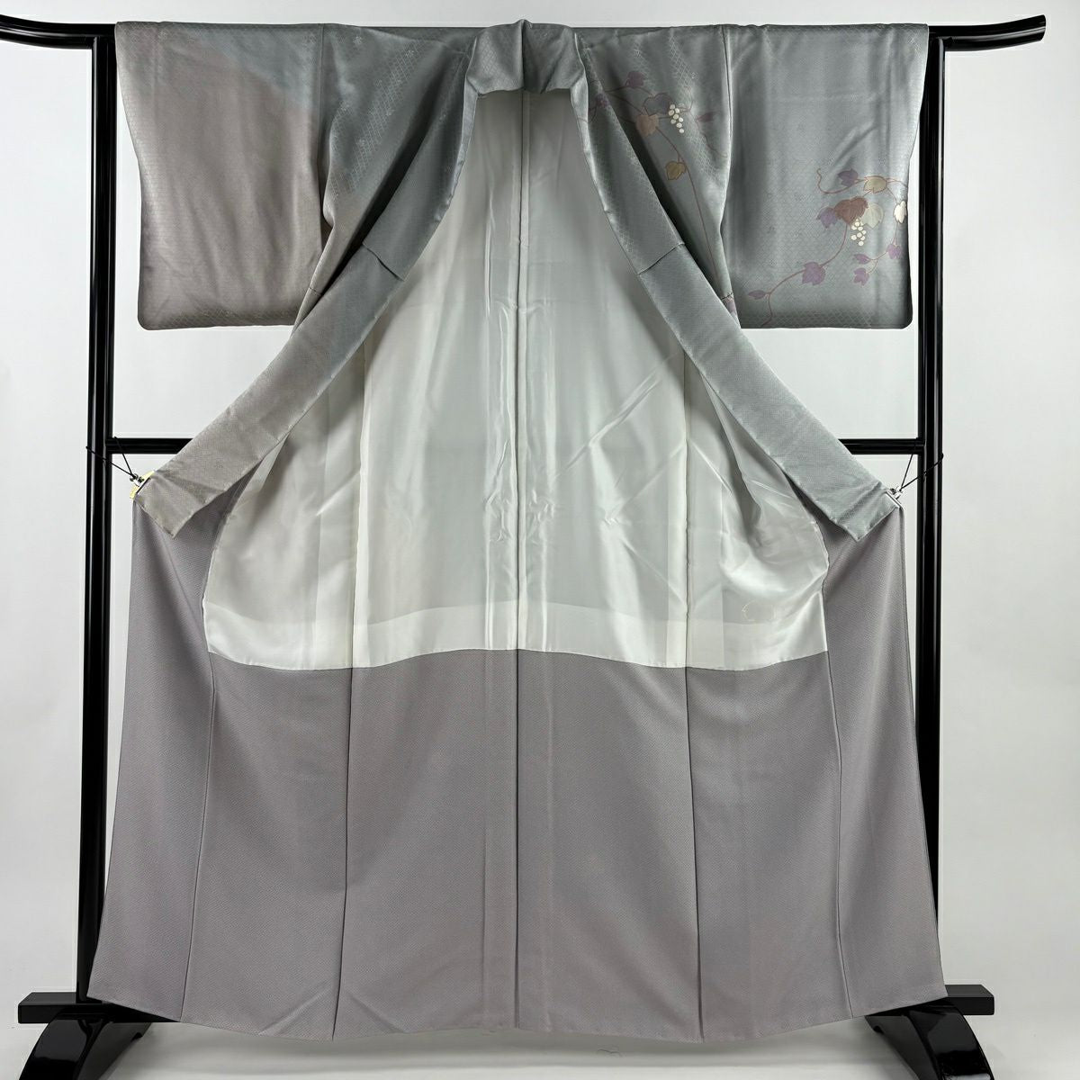 訪問服 身長162cm 袖長65cm M 雙層 葡萄 金銀彩 染分 灰色 純蠶絲 秀品級