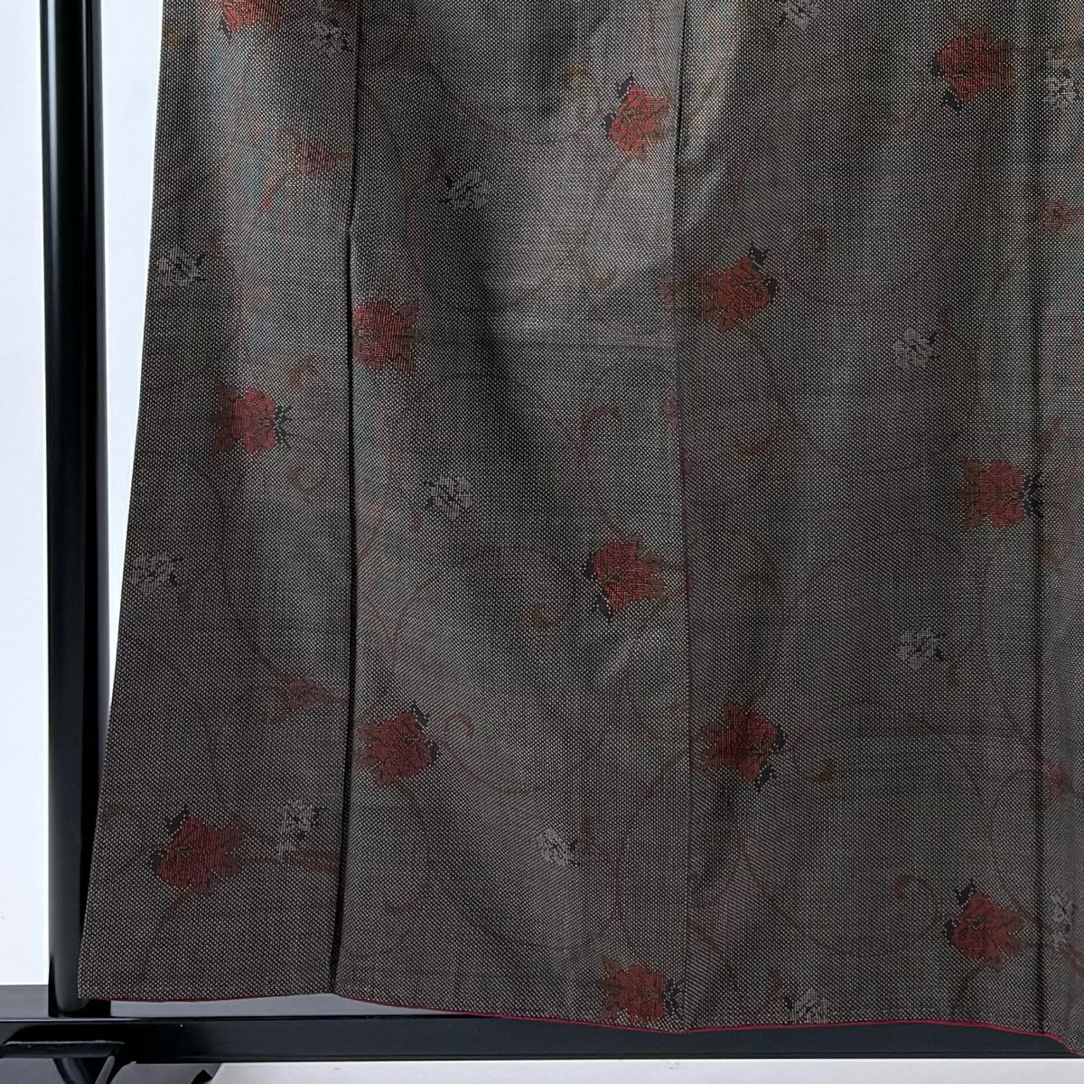 【美品】 紬織 身長159cm 袖長63.5cm S 雙層 花唐草紋 焦茶 純蠶絲 秀品級