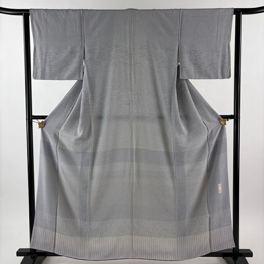 訪問服 身長159.5cm 袖長62cm S 雙層 落款有 寄せ花 段紋 青灰 純蠶絲 優品級