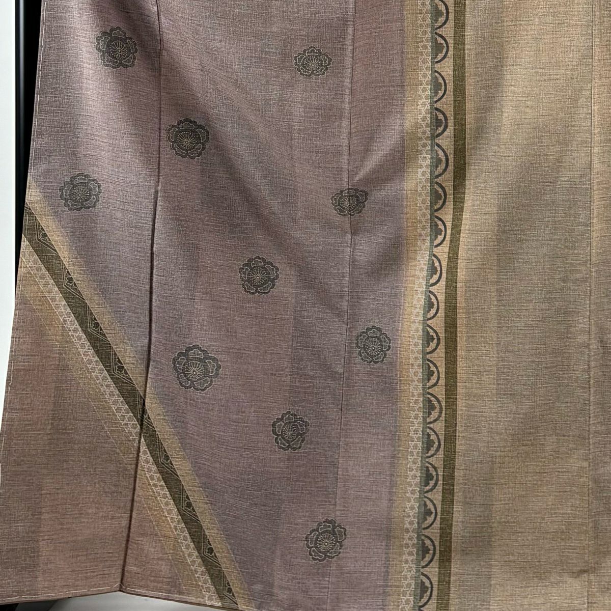 【美品】訪問服 身長170.5cm 袖長67cm M 雙層 紬織織 花 籠目 灰紫 純蠶絲 秀品級
