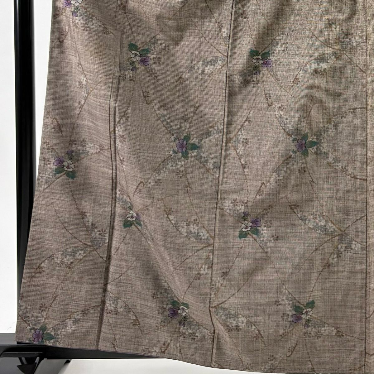 【美品】 紬織織 身長162cm 袖長63cm S 雙層 草花紋紋 焦茶 純蠶絲 秀品級
