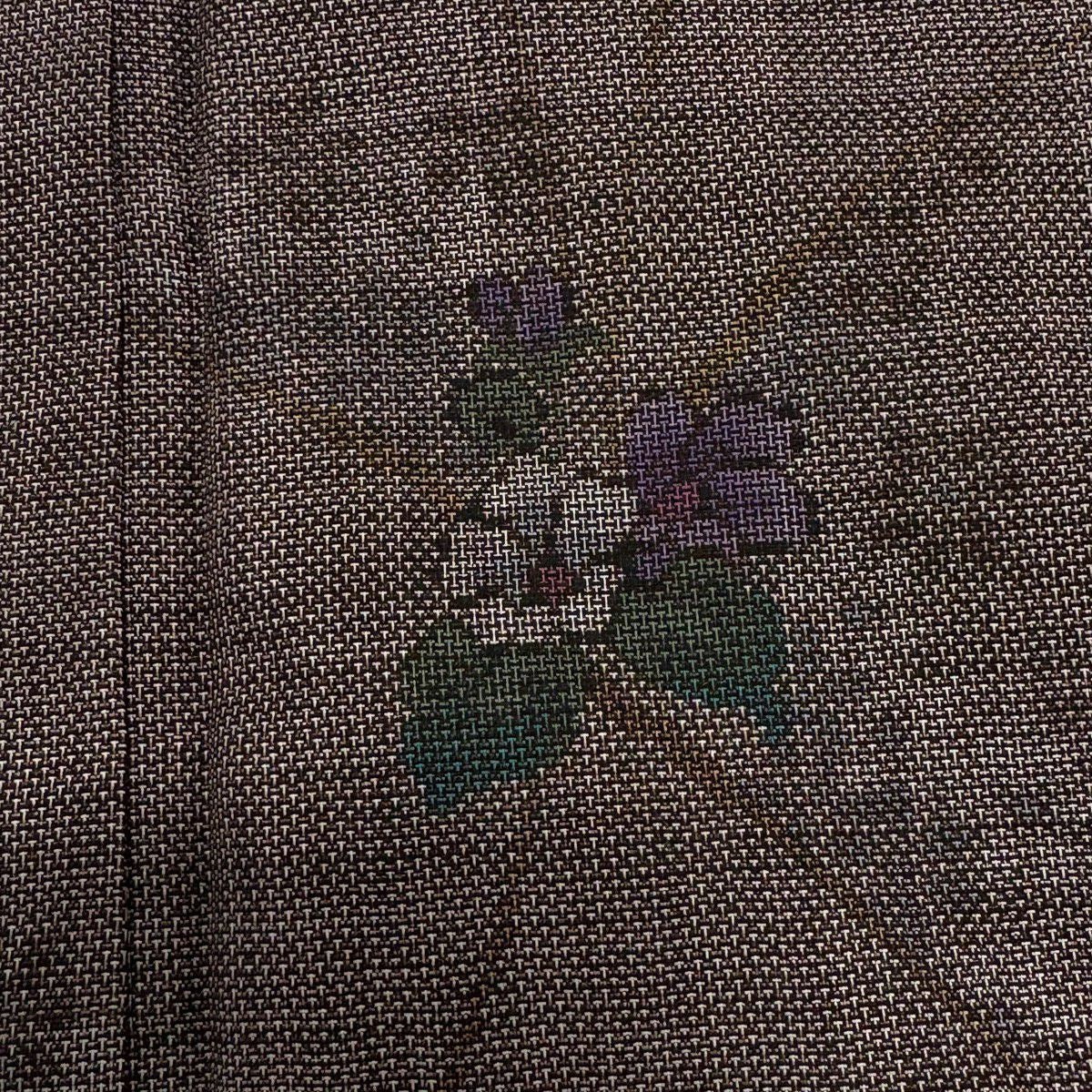 【美品】 紬織織 身長162cm 袖長63cm S 雙層 草花紋紋 焦茶 純蠶絲 秀品級