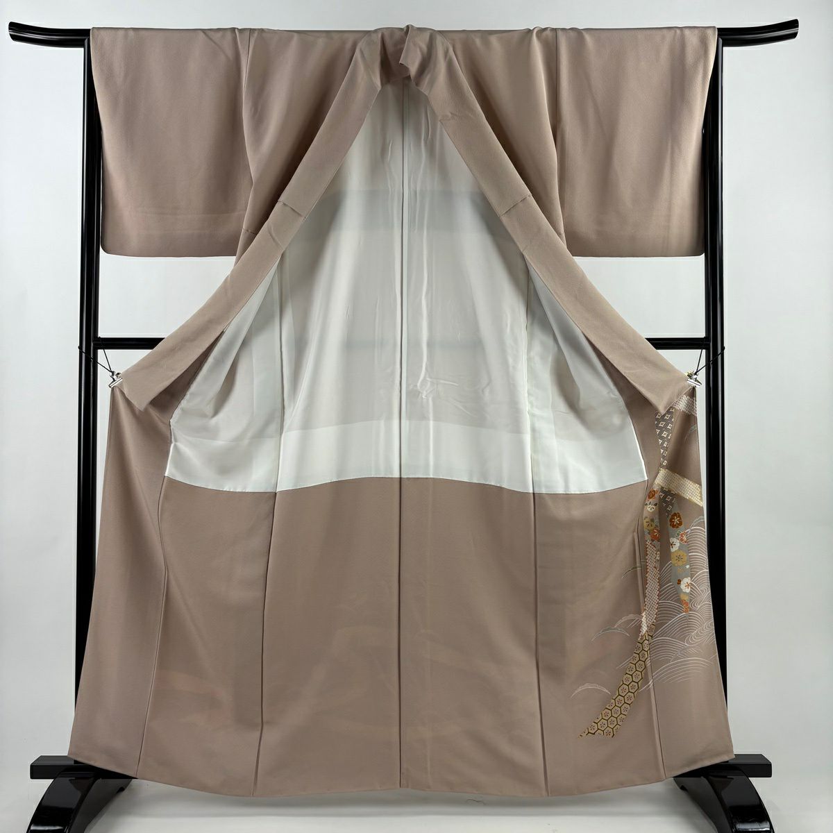 色留袖禮服 身長163.5cm 袖長65.5cm M 雙層 蔓帶 寶盡くし 金銀彩 漸層 淡茶 純蠶絲 優品級