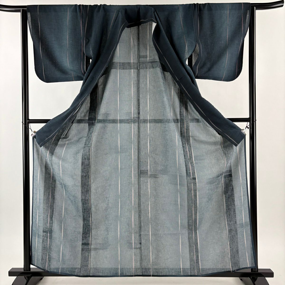 【美品】 小紋 身長162cm 袖長64cm M 薄物 幾何學 深藍 化纖 秀品級