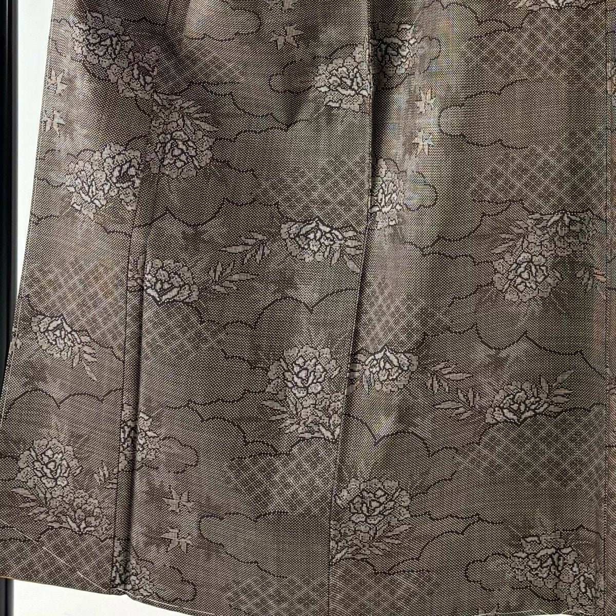 【美品】 大島紬織 身長153cm 袖長62cm S 雙層 證書附帶 雲紋 草花紋紋 純泥染 焦茶 純蠶絲 優品級