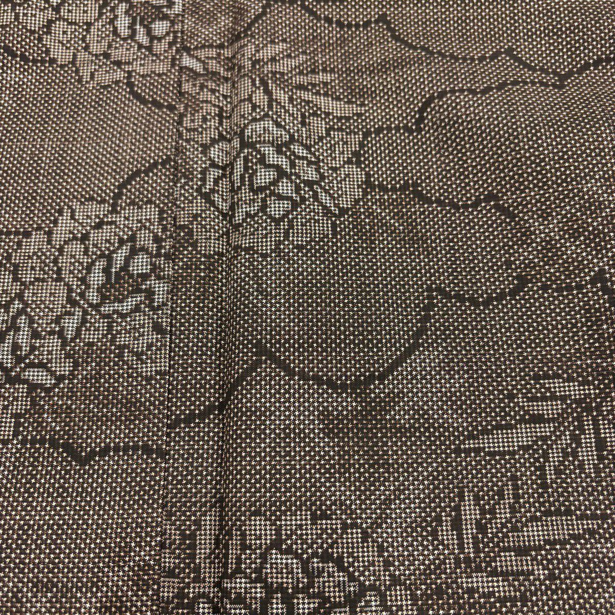 【美品】 大島紬織 身長153cm 袖長62cm S 雙層 證書附帶 雲紋 草花紋紋 純泥染 焦茶 純蠶絲 優品級
