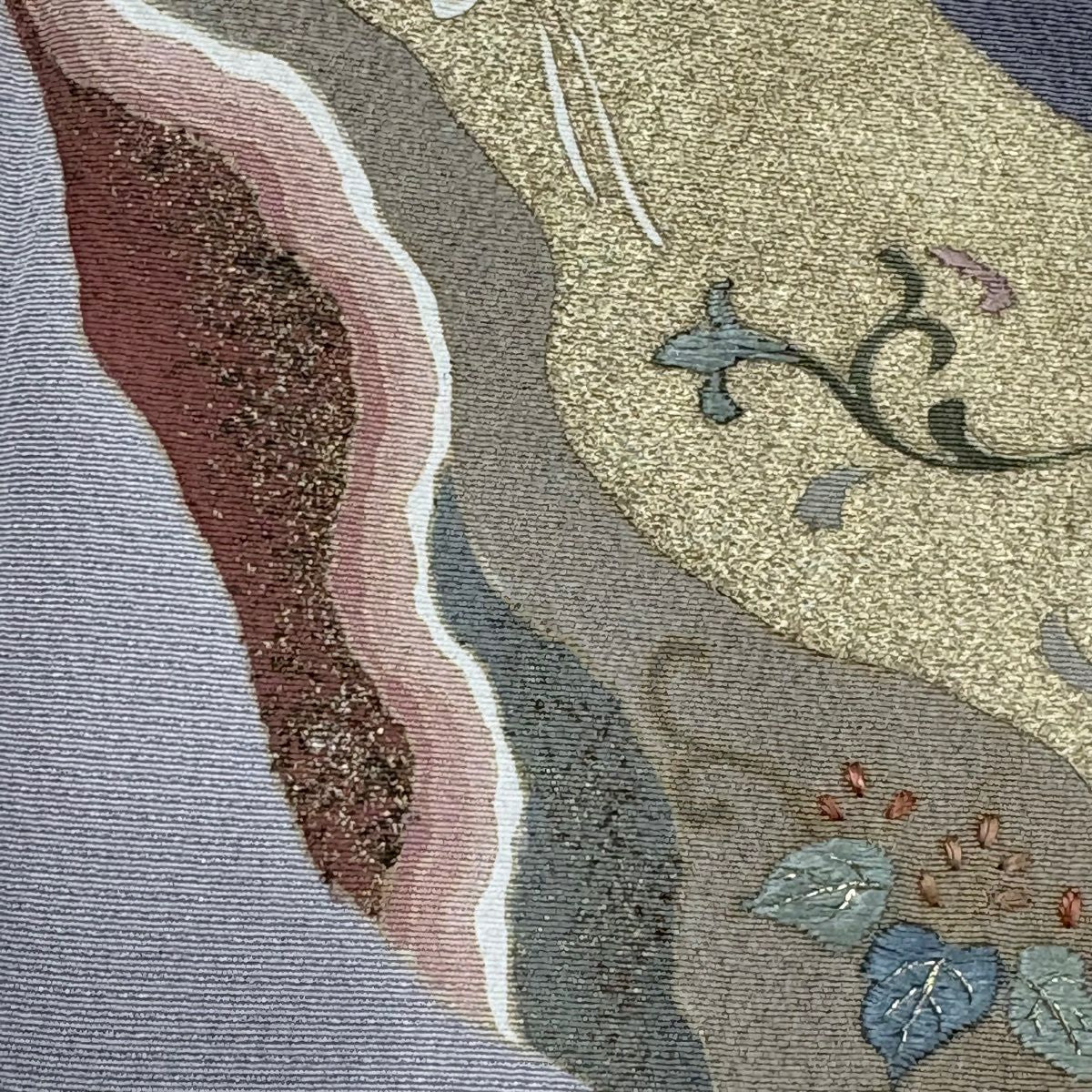 訪問服 身長157.5cm 袖長65cm M 雙層 花喰鳥 草花紋紋 刺繡 金彩裝飾 灰紫 純蠶絲 秀品級