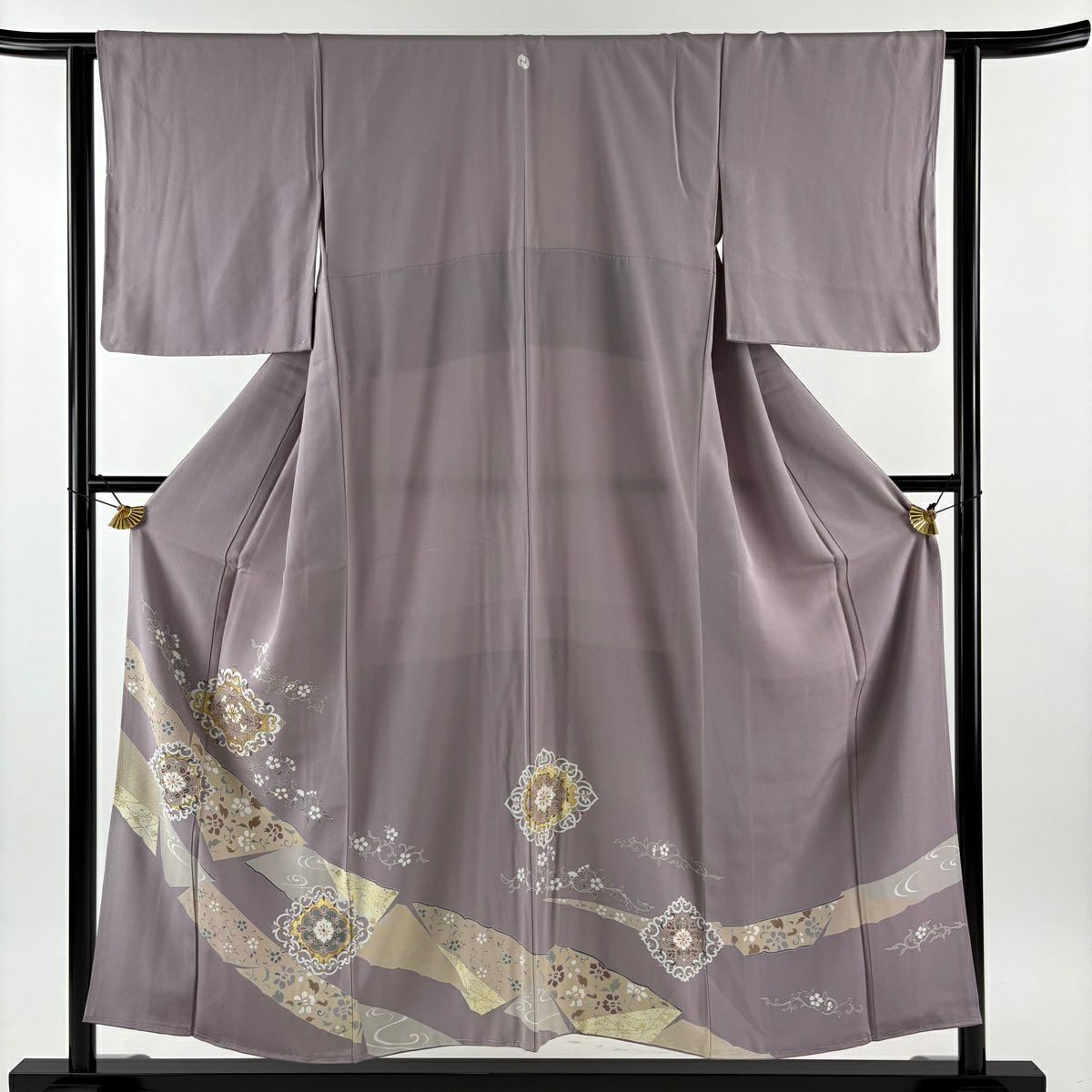 留袖禮服禮服 身長153cm 袖長62cm S 雙層 華紋 花唐草紋 金絲 金銀彩 淺紫 純蠶絲 秀品級 一つ紋