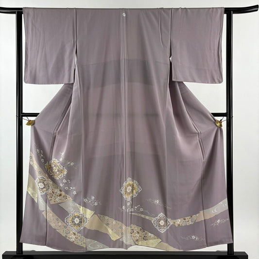 留袖禮服禮服 身長153cm 袖長62cm S 雙層 華紋 花唐草紋 金絲 金銀彩 淺紫 純蠶絲 秀品級 一つ紋