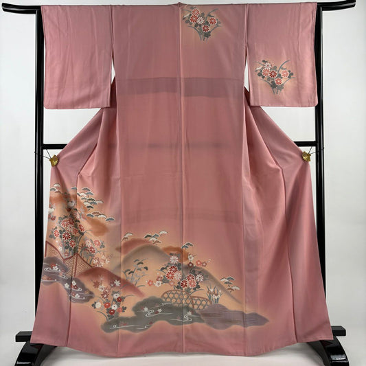 訪問服 身長165cm 袖長63.5cm S 雙層 菊花 橘 金銀彩 漸層 粉色 純蠶絲 優品級