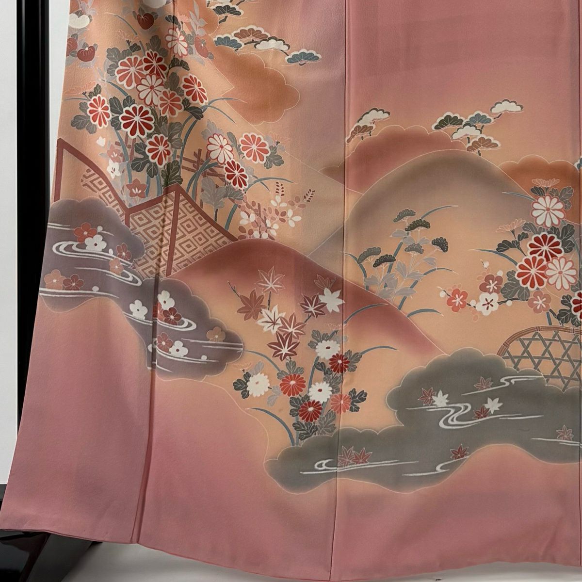訪問服 身長165cm 袖長63.5cm S 雙層 菊花 橘 金銀彩 漸層 粉色 純蠶絲 優品級