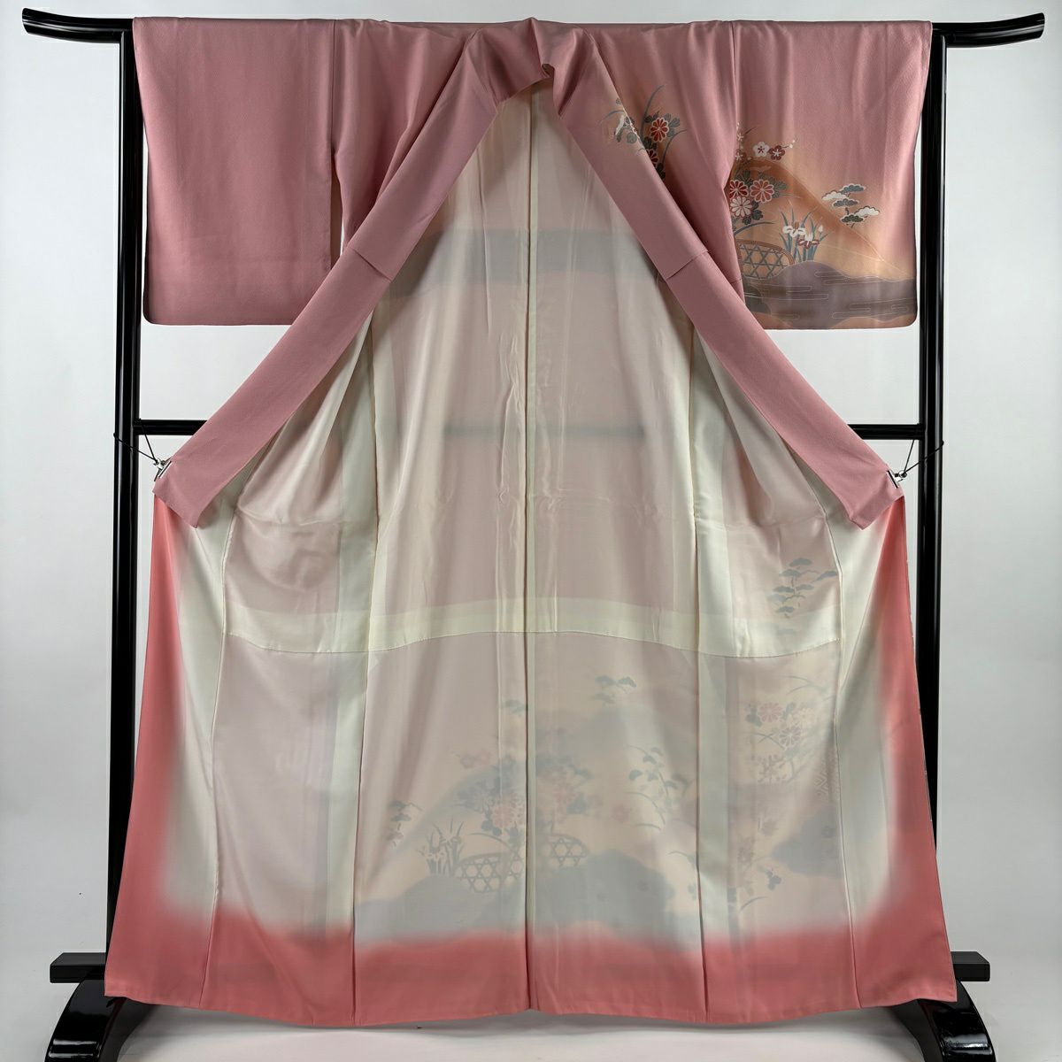 訪問服 身長165cm 袖長63.5cm S 雙層 菊花 橘 金銀彩 漸層 粉色 純蠶絲 優品級