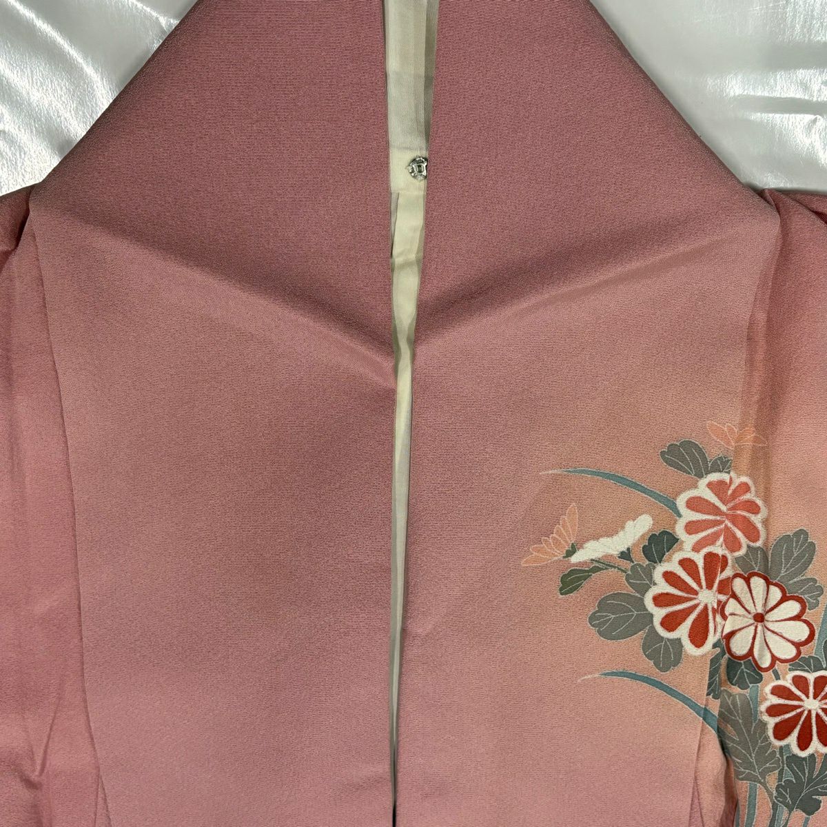訪問服 身長165cm 袖長63.5cm S 雙層 菊花 橘 金銀彩 漸層 粉色 純蠶絲 優品級