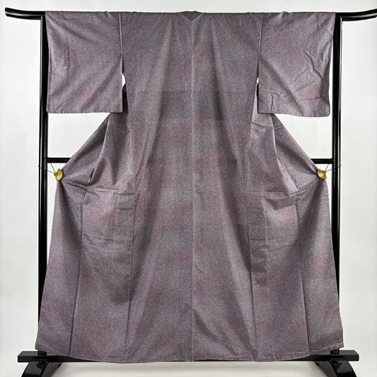 【美品】 小紋 身長160.5cm 袖長63.5cm S 雙層 紬織織 幾何圖案 漸層 紫 純蠶絲 優品級