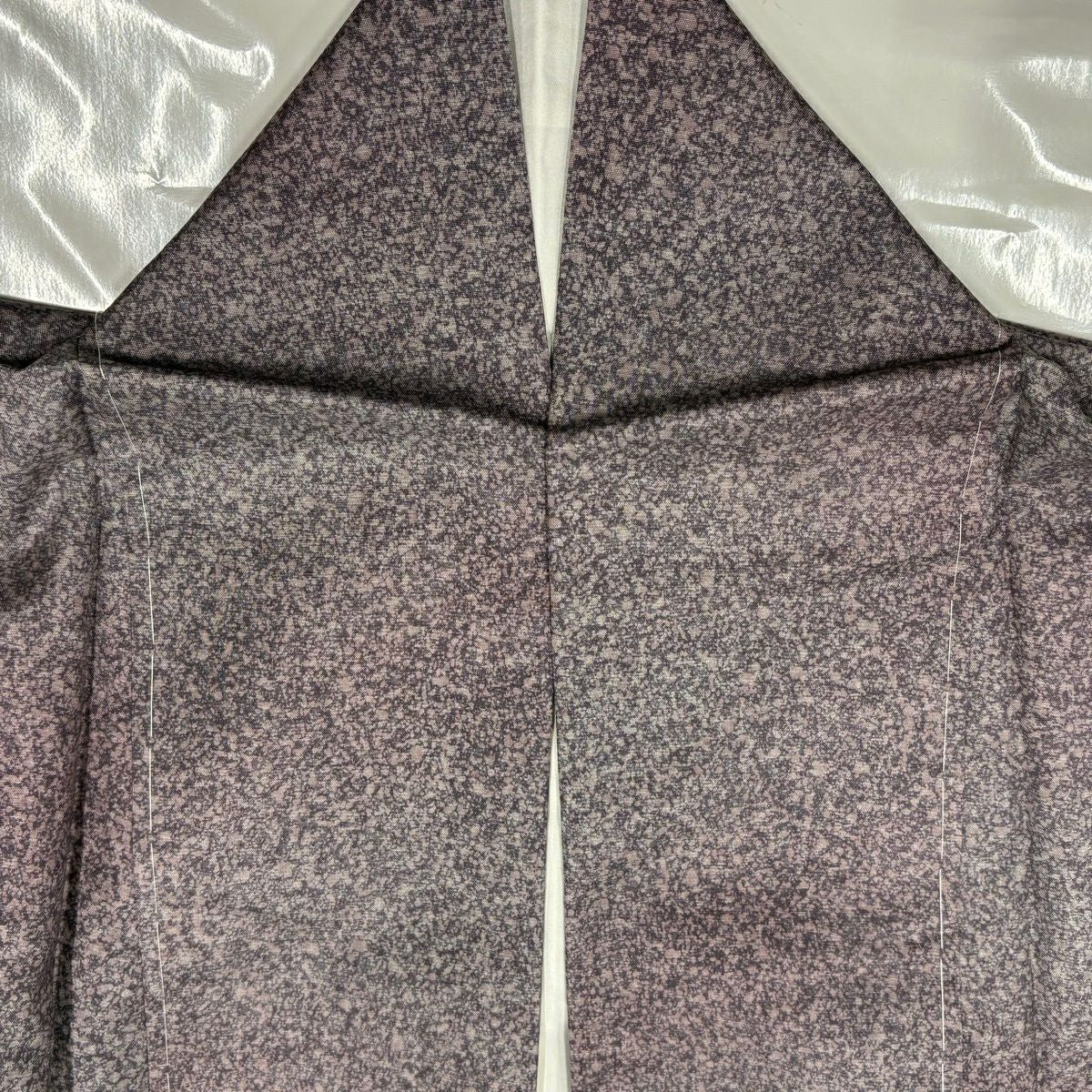 【美品】 小紋 身長160.5cm 袖長63.5cm S 雙層 紬織織 幾何圖案 漸層 紫 純蠶絲 優品級
