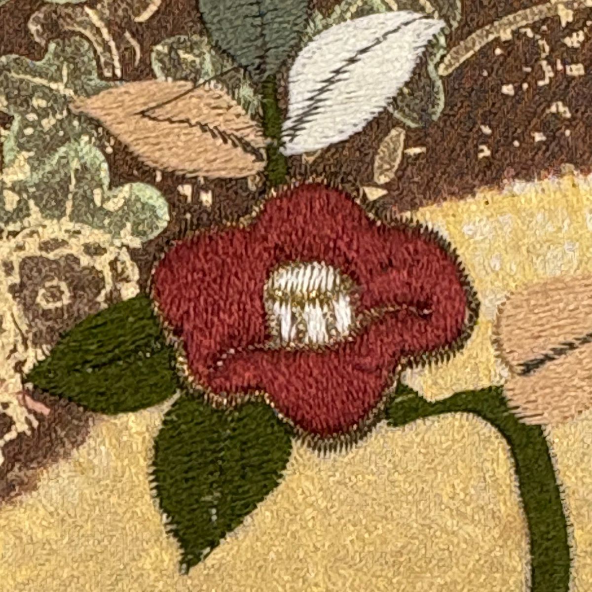 訪問服 身長162cm 袖長65cm M 雙層 ますいわ屋 椿 刺繡 金彩裝飾 茶 純蠶絲 秀品級