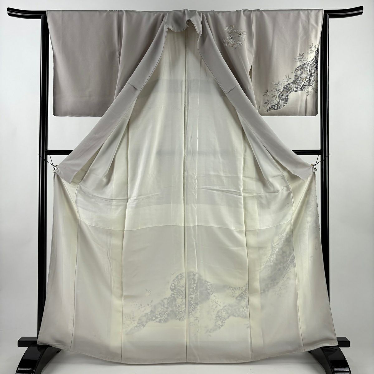 訪問服 身長166cm 袖長64cm M 雙層 辻花染圖案 道長取 金銀彩 漸層 灰色 純蠶絲 秀品級 一個紋