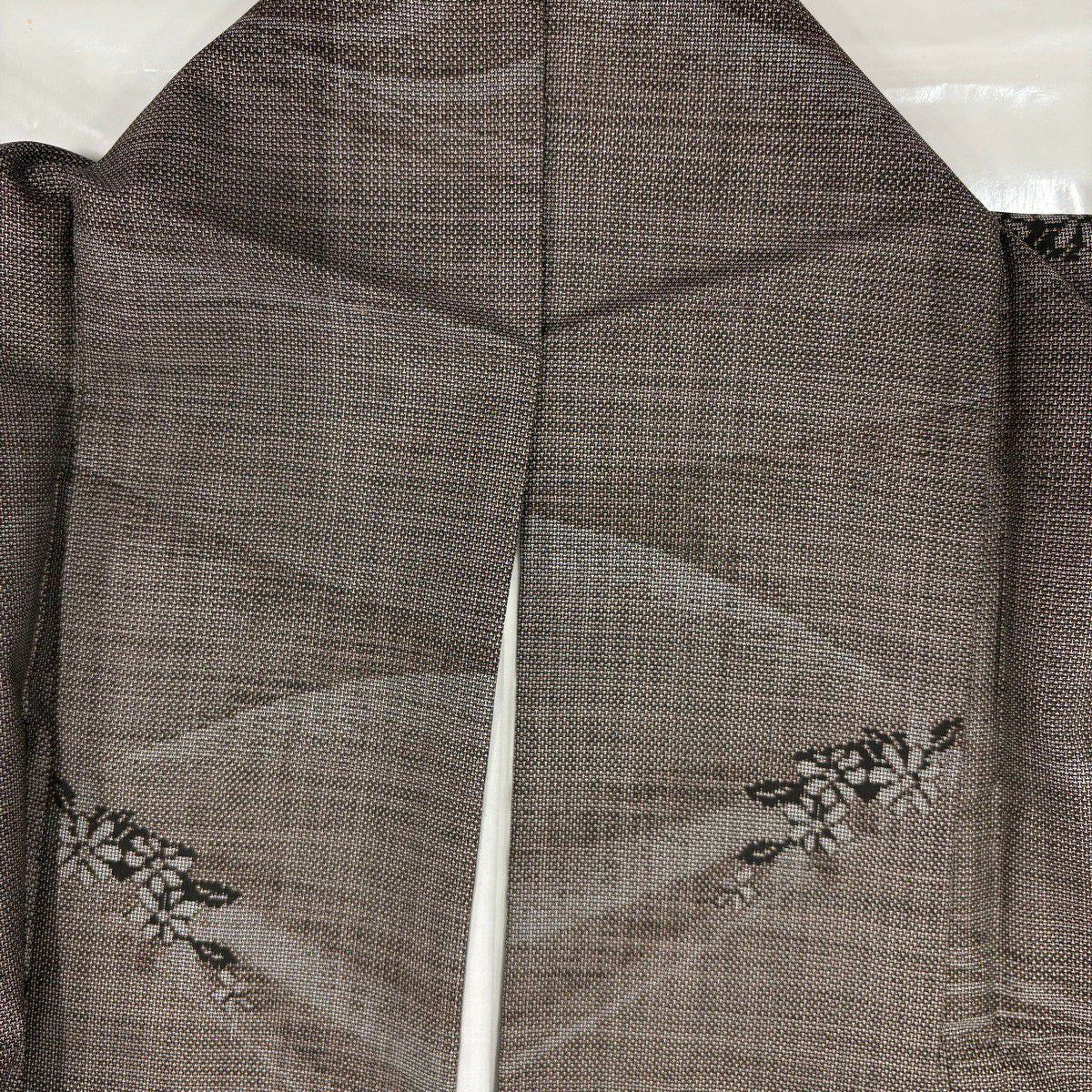 【美品】 紬織 身長153.5cm 袖長64.5cm M 雙層 草花紋紋 波 灰茶 純蠶絲 秀品級