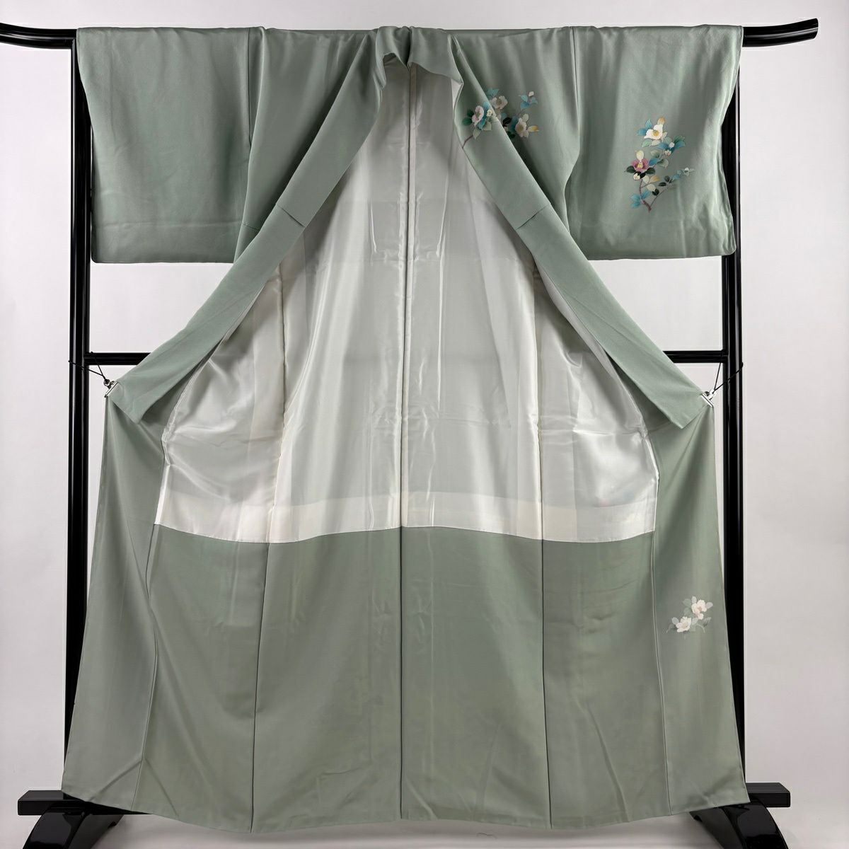 訪問服 身長164cm 袖長66cm M 雙層 花籠 鼓 染分 漸層 淺綠 純蠶絲 優品級