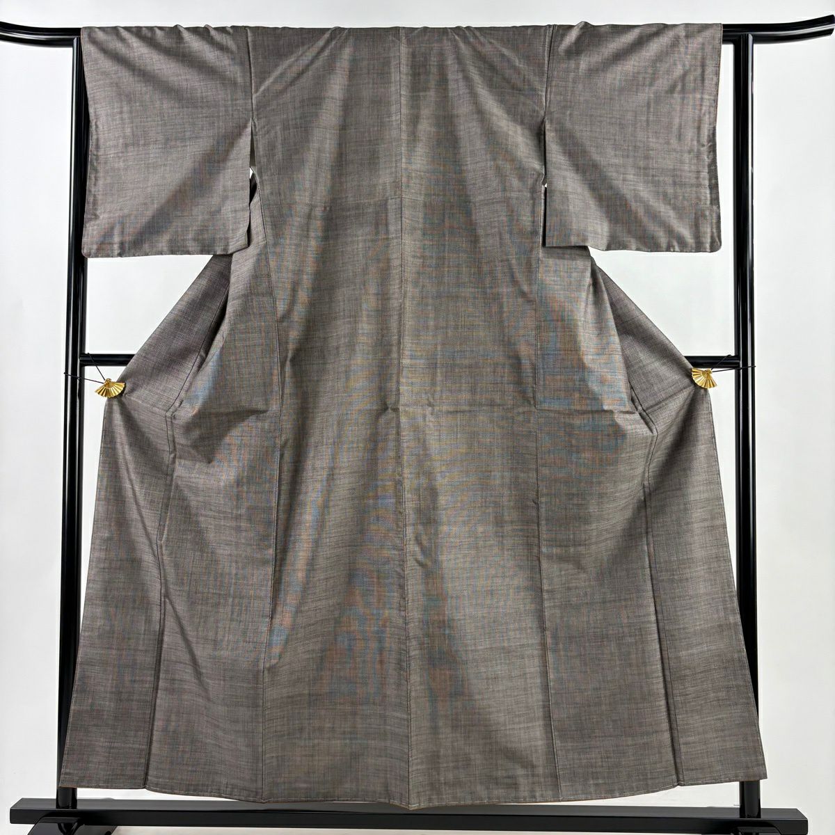【美品】 紬織 身長156.5cm 袖長63cm S 雙層 縞 灰茶 純蠶絲 秀品級