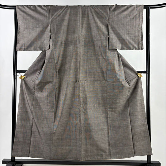【美品】 紬織 身長156.5cm 袖長63cm S 雙層 縞 灰茶 純蠶絲 秀品級