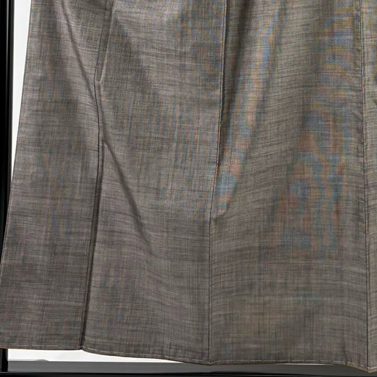 【美品】 紬織 身長156.5cm 袖長63cm S 雙層 縞 灰茶 純蠶絲 秀品級