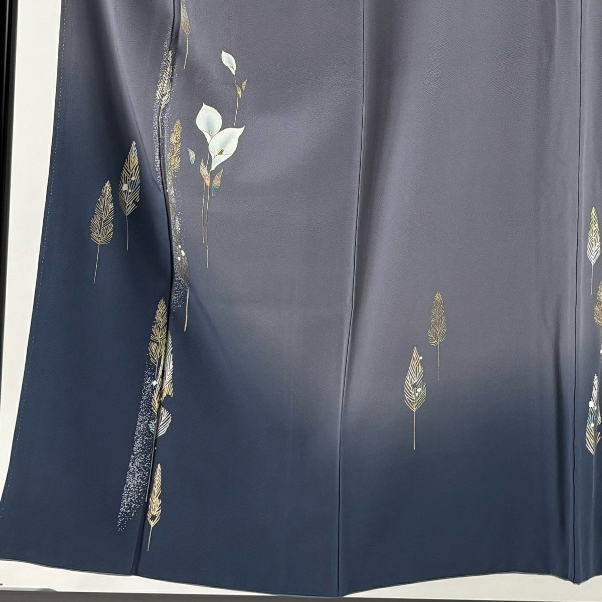 付下 身長153.5cm 袖長62cm S 雙層 顏色 葉紋 金銀彩 染分 青灰色 純蠶絲 秀品級