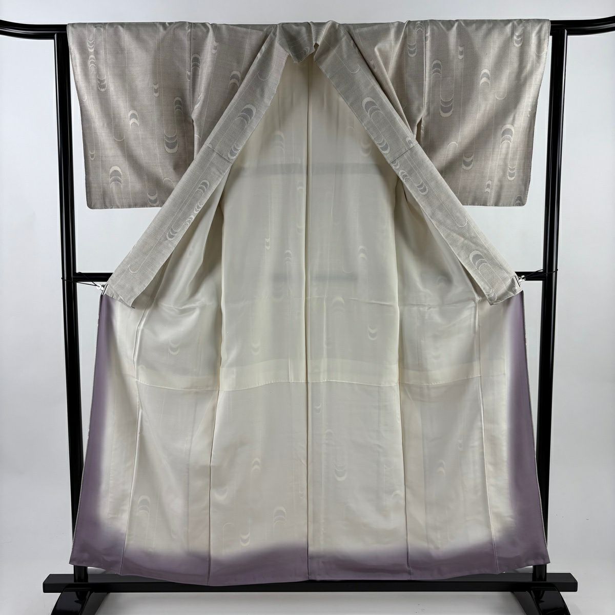 大島紬織 身長158.5cm 袖長63cm S 雙層 證書齊全 幾何圖案 灰色 純蠶絲 名品級