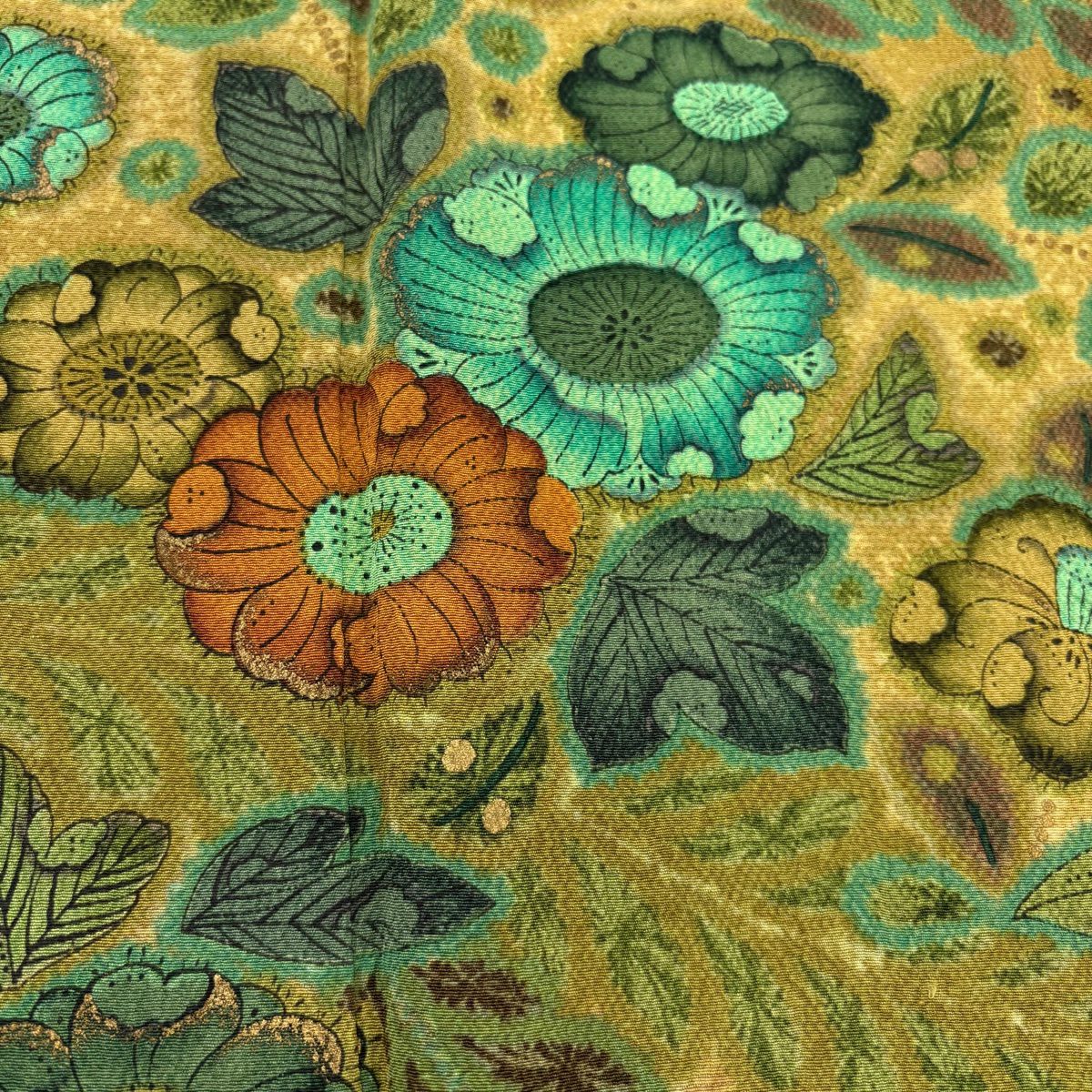 【美品】訪問服 身長162cm 袖長67cm M 雙層 草花紋紋 漸層 山吹茶 純蠶絲 名品級