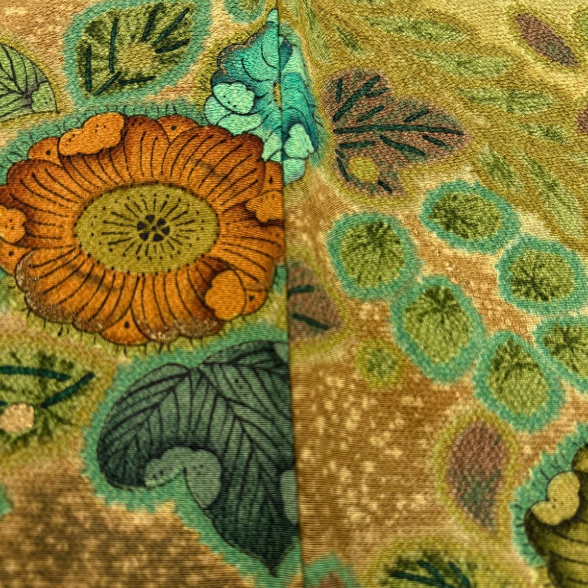 【美品】訪問服 身長162cm 袖長67cm M 雙層 草花紋紋 漸層 山吹茶 純蠶絲 名品級