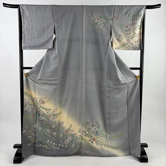 訪問服 身長169cm 袖長66cm M 雙層 辻花染 金彩裝飾 漸層 灰色 純蠶絲 名品級
