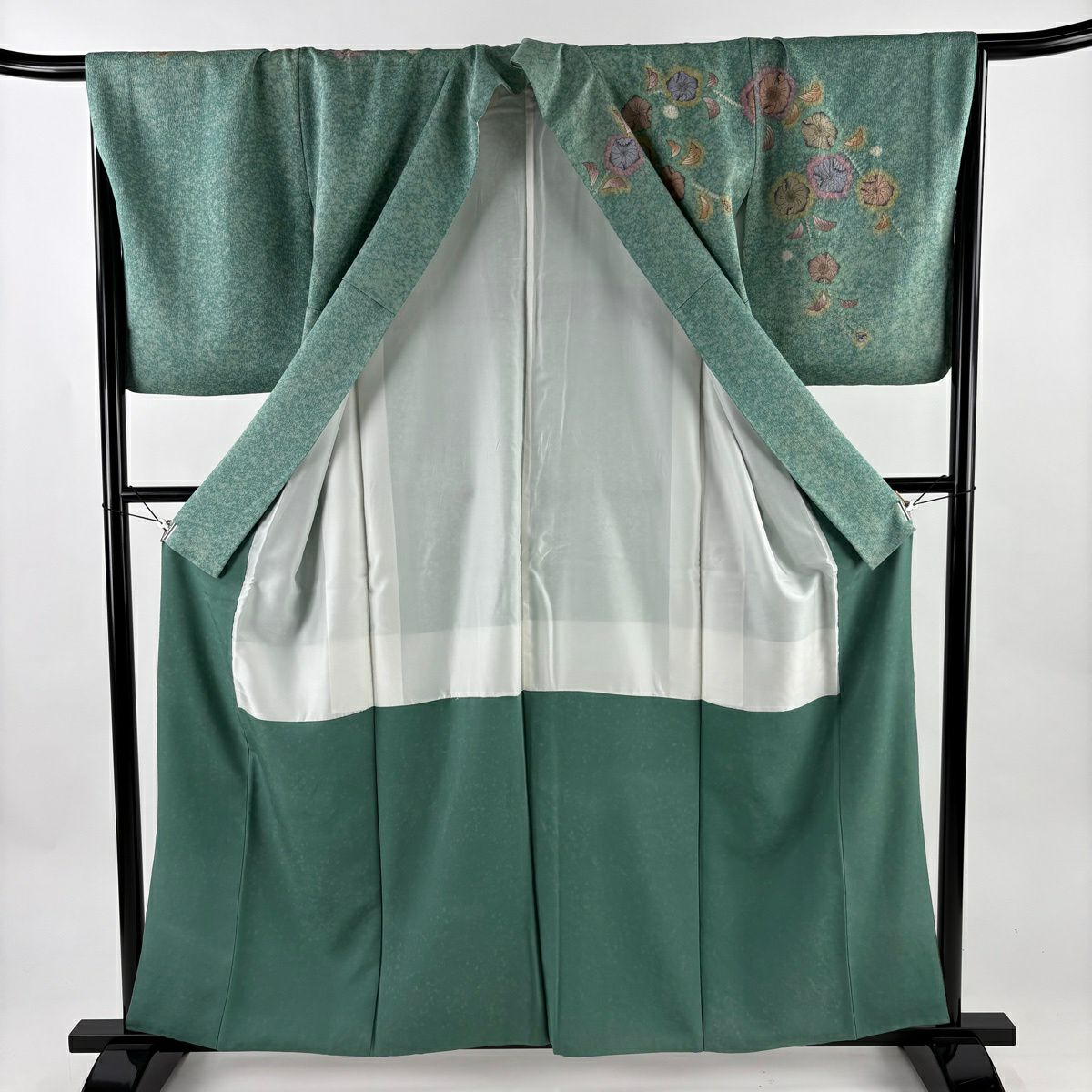 訪問服 身長159cm 袖長66cm M 雙層 辻花染圖案 漸層 絞染 綠 純蠶絲 名品級