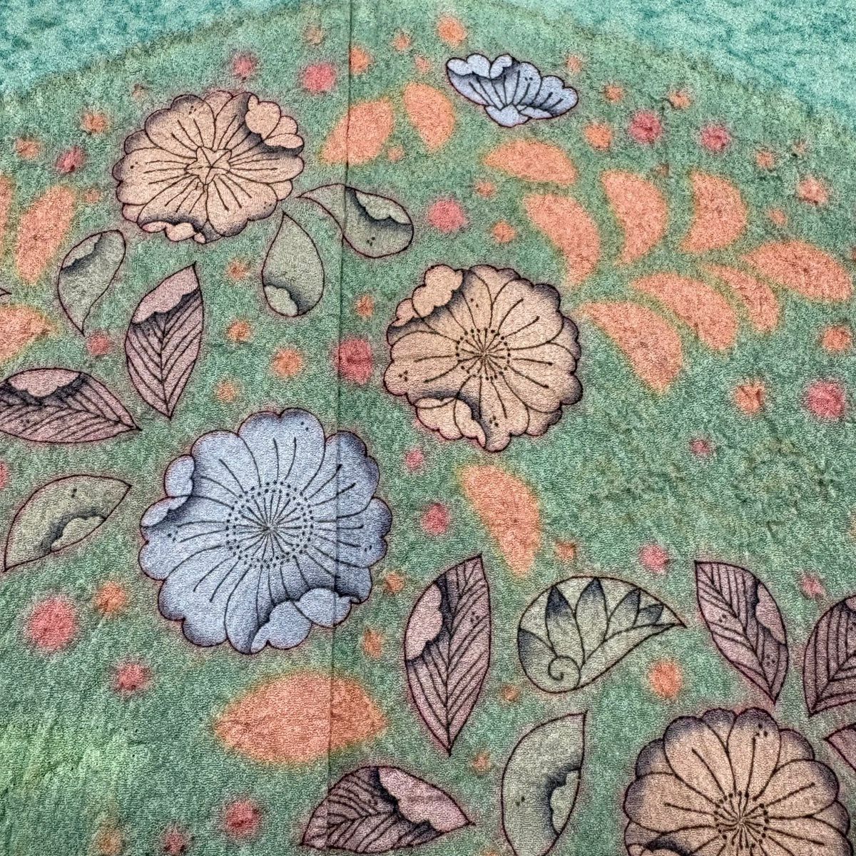 訪問服 身長159cm 袖長66cm M 雙層 辻花染圖案 漸層 絞染 綠 純蠶絲 名品級