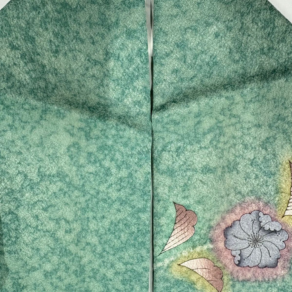 訪問服 身長159cm 袖長66cm M 雙層 辻花染圖案 漸層 絞染 綠 純蠶絲 名品級