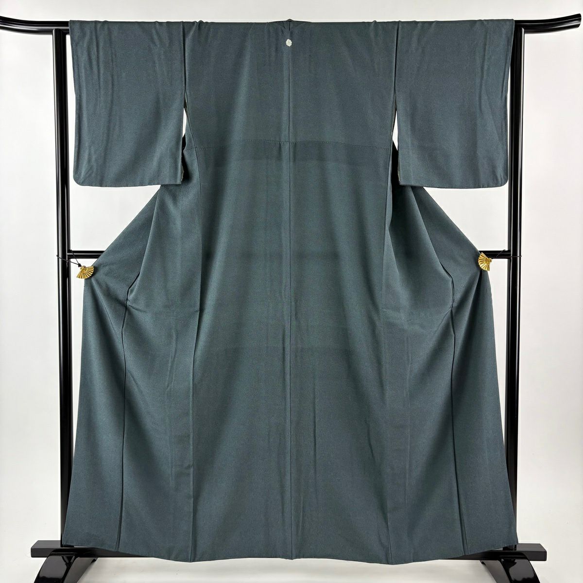 【美品】 江戶小紋 身長160.5cm 袖長63.5cm S 雙層 鮫 灰綠 純蠶絲 名品級 一つ紋