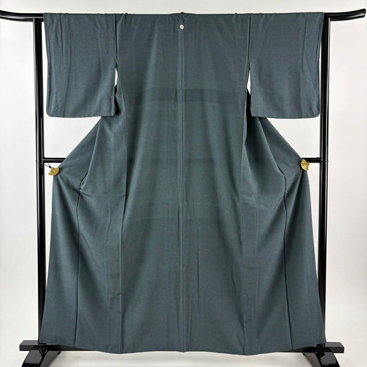 【美品】 江戶小紋 身長160.5cm 袖長63.5cm S 雙層 鮫 灰綠 純蠶絲 名品級 一つ紋