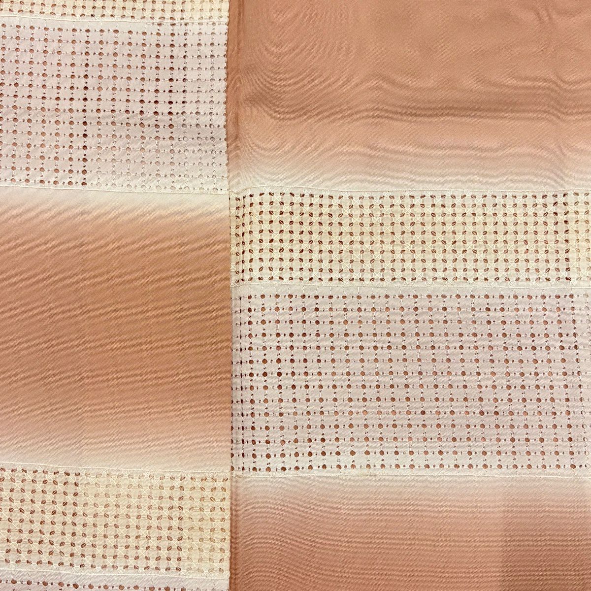 付下 身長154cm 袖長64.5cm M 雙層 有落款 段紋刺繡 漸層 粉米色 純蠶絲 名品級