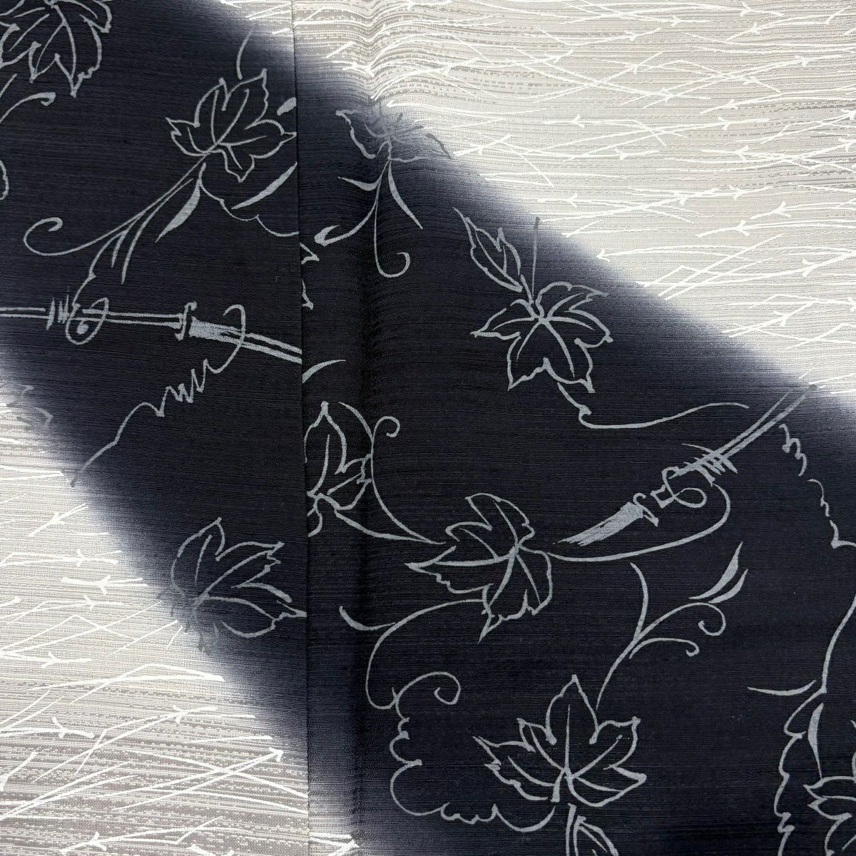 【美品】 付下 身長155.5cm 袖長64cm M 雙層 松樹葉葉 漸層 灰白 純蠶絲 名品級
