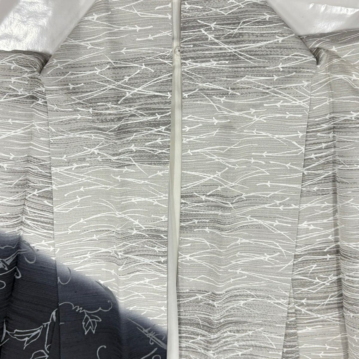 【美品】 付下 身長155.5cm 袖長64cm M 雙層 松樹葉葉 漸層 灰白 純蠶絲 名品級