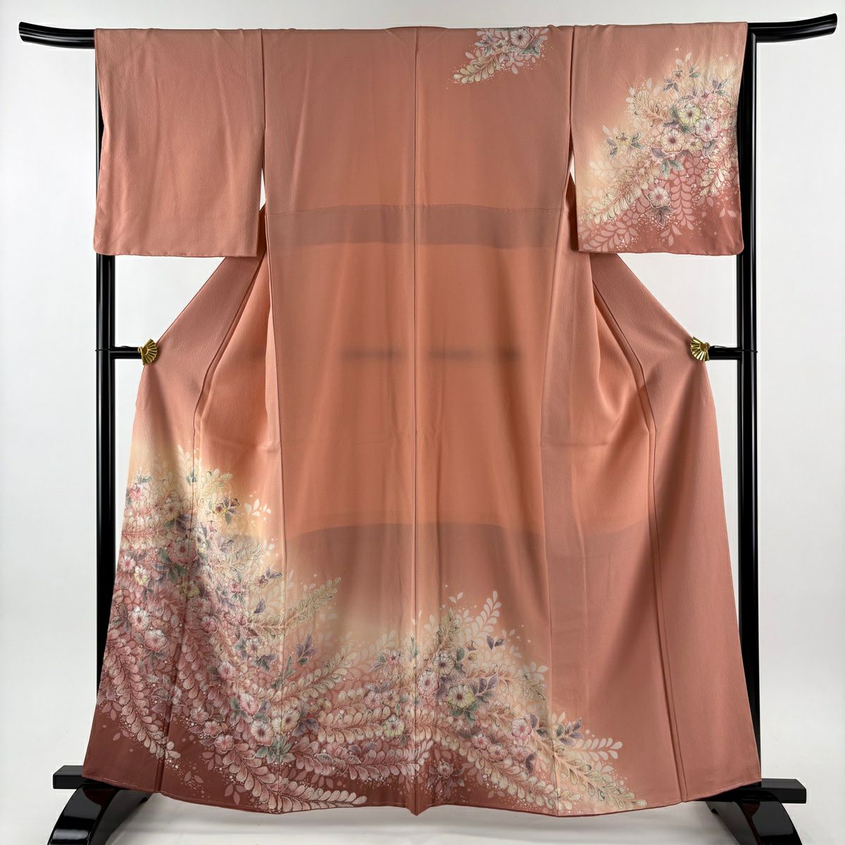 訪問服 身長162cm 袖長65.5cm M 雙層 辻花染 漸層 淡鮭粉色 純蠶絲 名品級