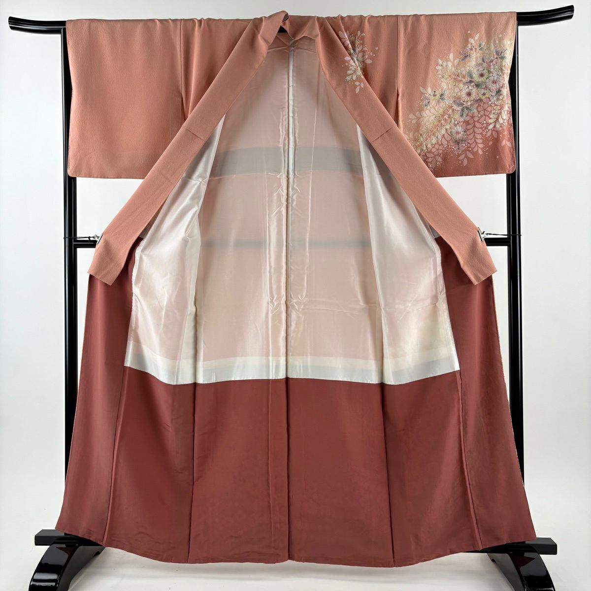 訪問服 身長162cm 袖長65.5cm M 雙層 辻花染 漸層 淡鮭粉色 純蠶絲 名品級