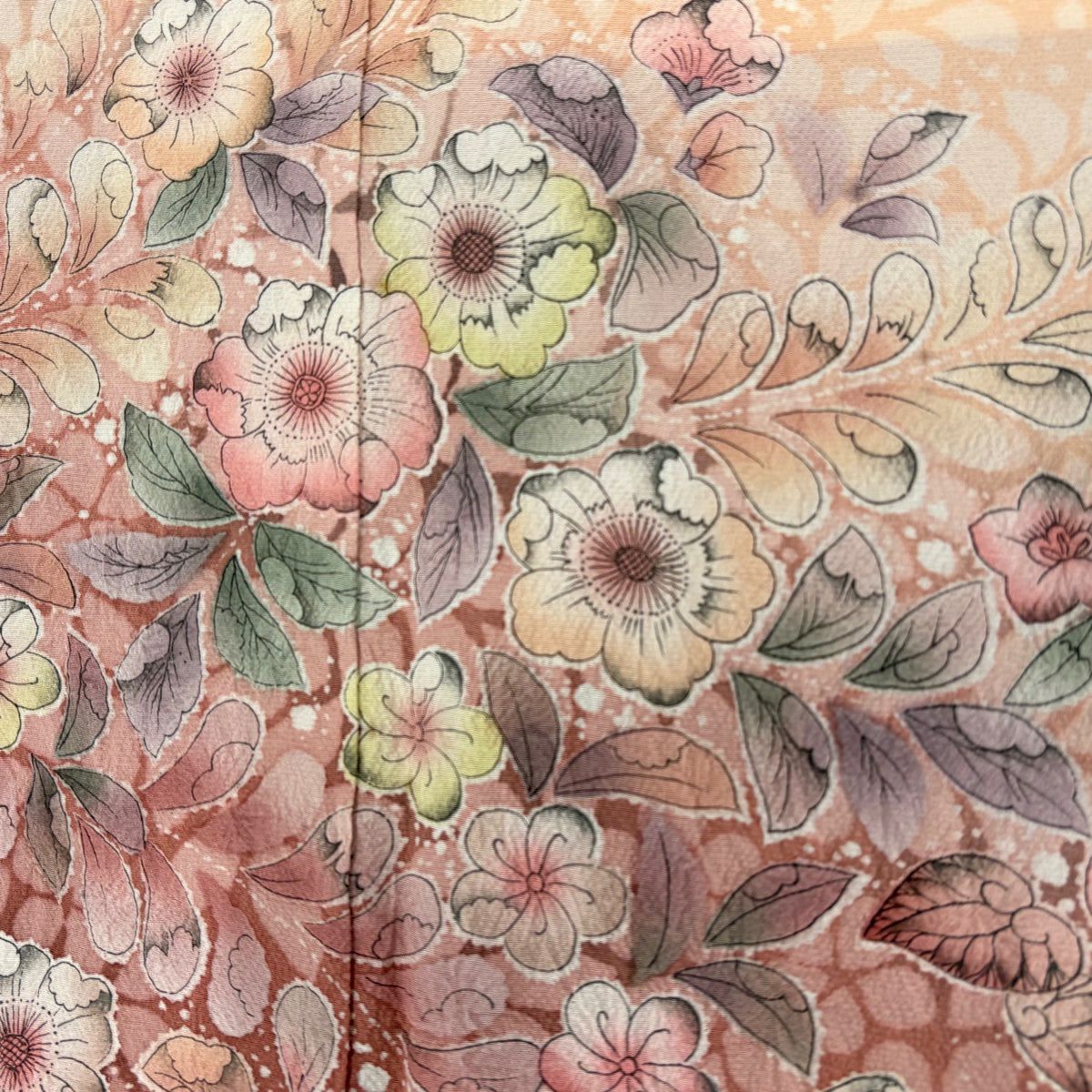 訪問服 身長162cm 袖長65.5cm M 雙層 辻花染 漸層 淡鮭粉色 純蠶絲 名品級
