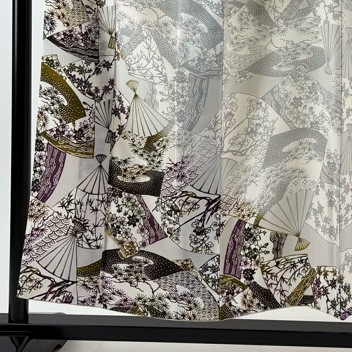 【美品】 付下 身長153.5cm 袖長63cm S 雙層 扇子 松樹梅花 漸層 灰白 純蠶絲 名品級
