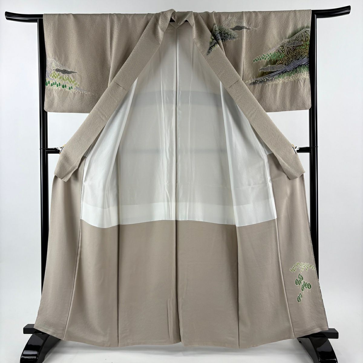 【美品】訪問服 身長162cm 袖長64cm M 雙層 風景 山並 金通し 絞染 淺茶 純蠶絲 名品級