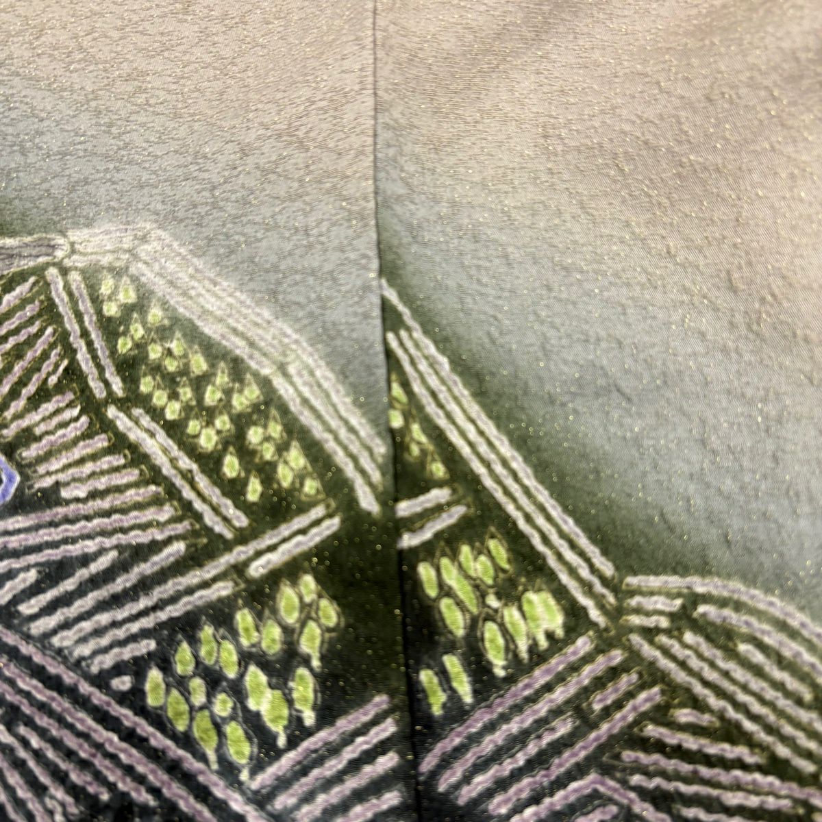 【美品】訪問服 身長162cm 袖長64cm M 雙層 風景 山並 金通し 絞染 淺茶 純蠶絲 名品級